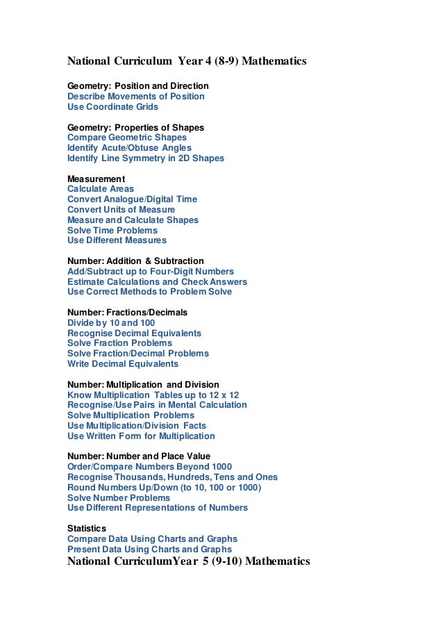 National Curriculum Mathematics Years 3, 4, 5 and 6