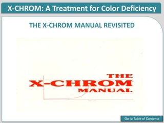X-CHROM: A Treatment for Color Deficiency
Go to Table of Contents
THE X-CHROM MANUAL REVISITED
 