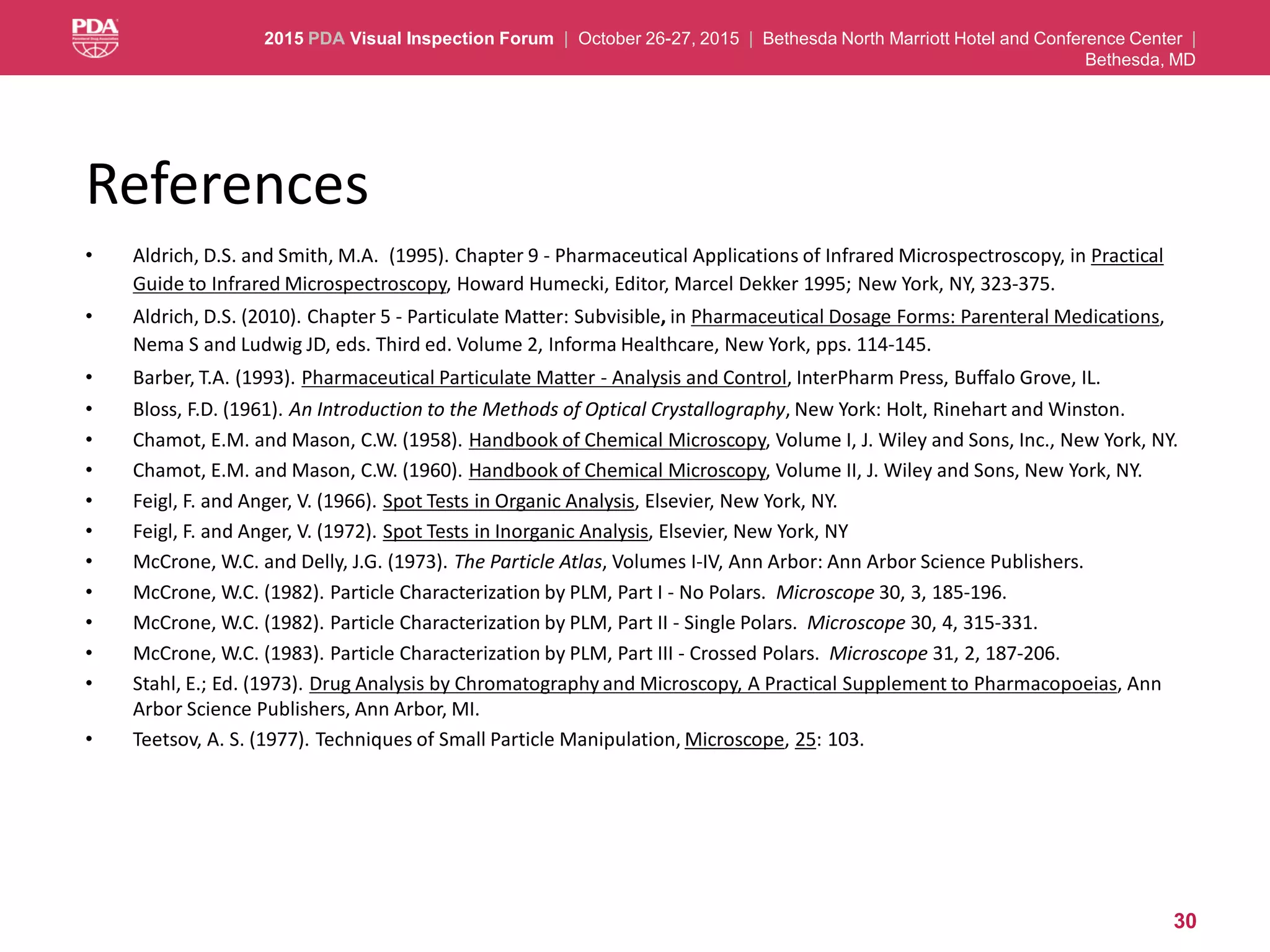 2015 PDA Visual Inspection Forum DS Aldrich Presentation | PDF