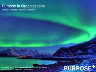 NON-CONFIDENTIAL AND NON-PROPRIETARY, ENTIRELY SHAREABLE
Purpose+, Amstel 95, Amsterdam, The Netherlands
Purpose in Organisations
Internal research project, Purpose+
 