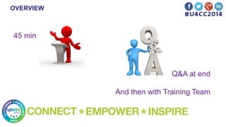 OVERVIEW
45 min
Q&A at end
And then with Training Team
 