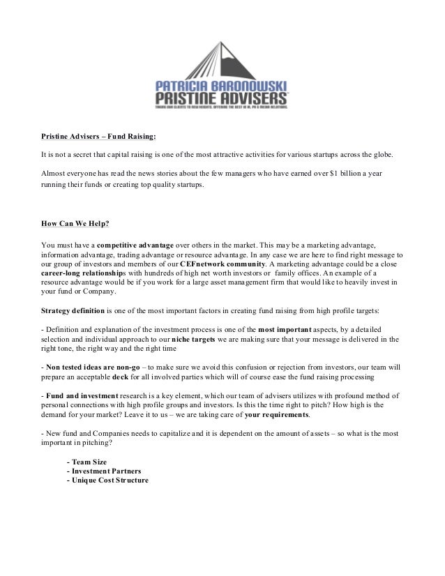 Pristine Advisers Fund Raising It Is Not A Secret That Capital Raising Is One Pristine Advisers Fund Raising It Is Not A Secret That Capital Raising Is One
