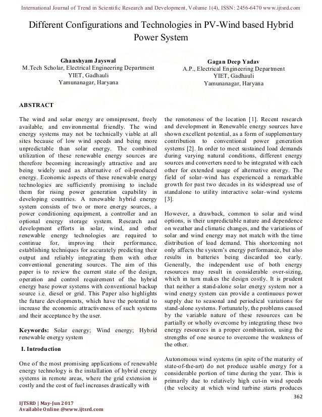 Different Configurations And Technologies In Pv Wind Based