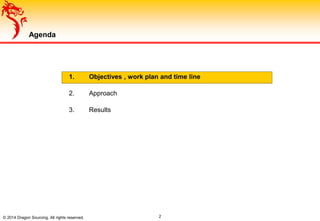Agenda
1. Objectives , work plan and time line
2. Approach
3. Results
© 2014 Dragon Sourcing. All rights reserved. 2
 
