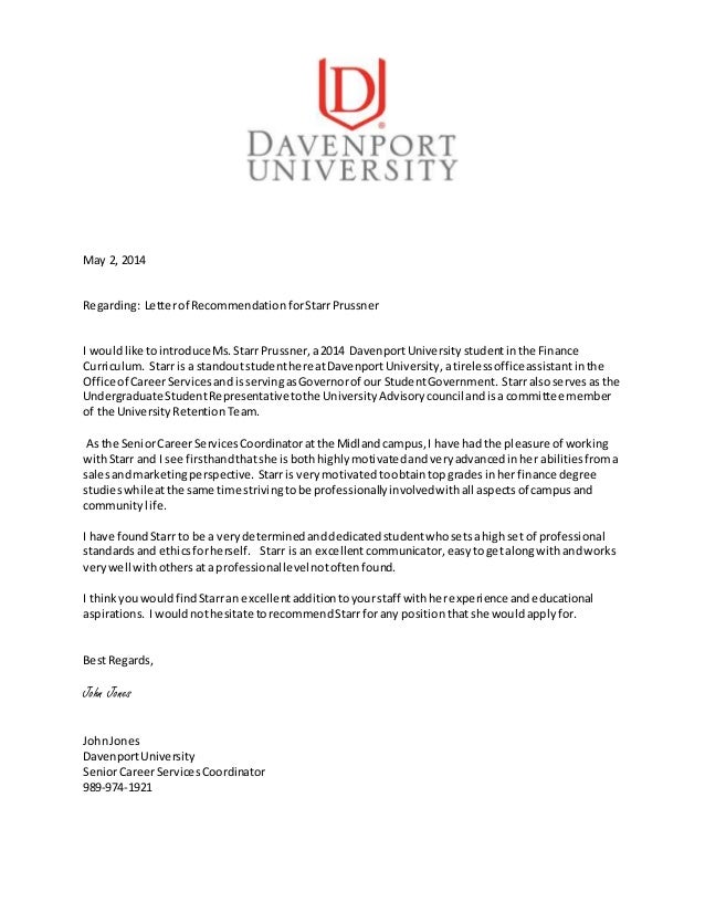 Letter Of Recommendation Starr Prussner