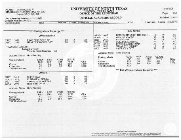 UNT Transcript 02-03