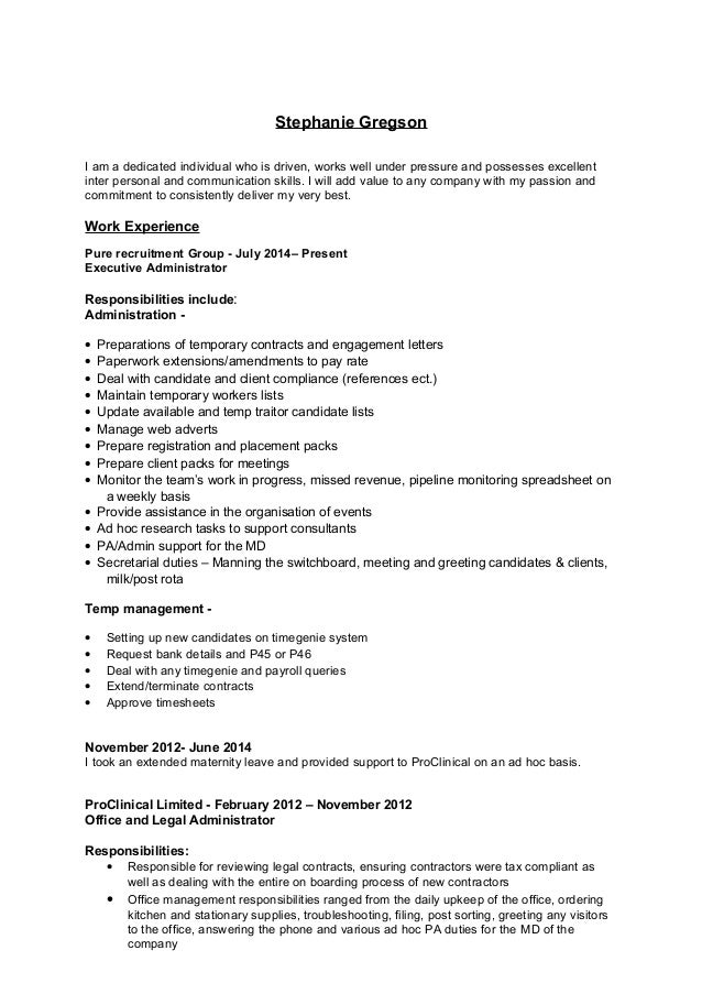 recruitment administrator cv recruitment cv