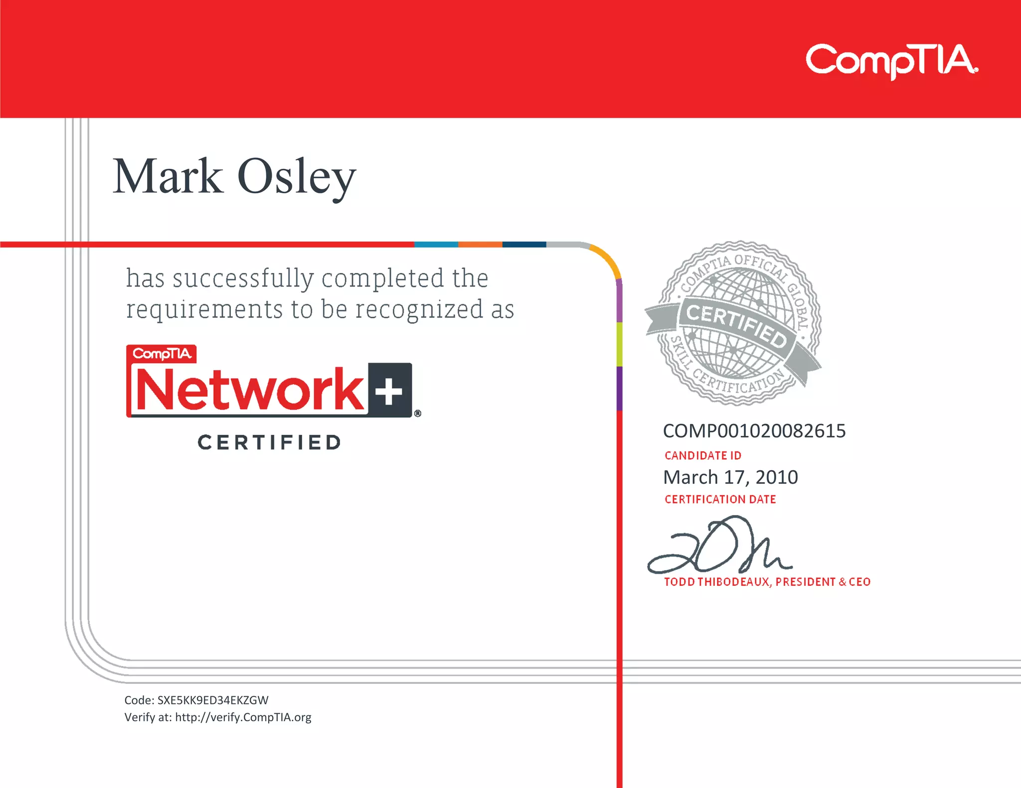 CompTIA Network+ (2009 edition) certificate (1) | PDF