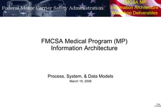 FMCSA Medical Program (MP) Information Architecture Process, System, & Data Models March 19, 2008 
