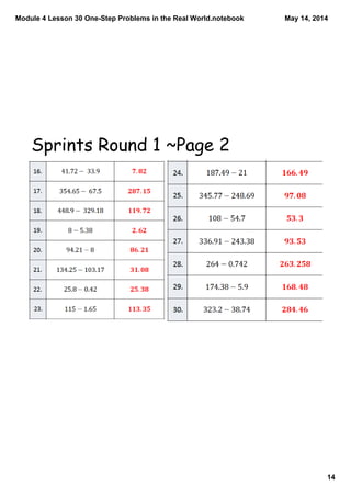 Module 4 Lesson 30 One­Step Problems in the Real World.notebook
14
May 14, 2014
Sprints Round 1 ~Page 2
 