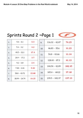 Module 4 Lesson 30 One­Step Problems in the Real World.notebook
15
May 14, 2014
Sprints Round 2 ~Page 1
 