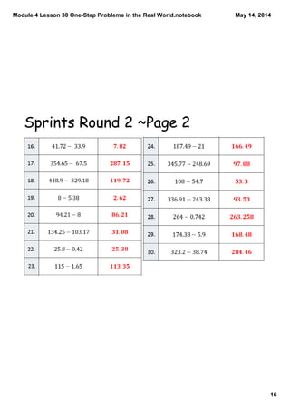Module 4 Lesson 30 One­Step Problems in the Real World.notebook
16
May 14, 2014
Sprints Round 2 ~Page 2
 