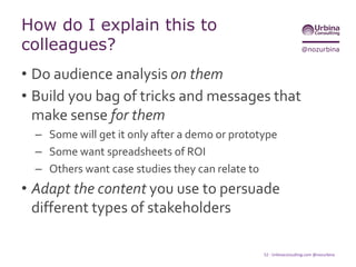 From today to tomorrow
Static content and
layouts
 Same content for everyone.
 Layouts must be crafted for each device and channel.
Responsive web
design
 Same content for everyone.
 Web layouts suit the device being used.
 Print, apps, or anything not web is not handled.
Adaptive content  Content contains variations that allow it to be delivered differently for
different scenarios.
 Can be fed into responsive web layouts.
 Print, apps, and other materials can leverage the same adaptive
source content.
Dynamic contextual
personalization
 Adaptive content is manipulated and delivered to suit the user
context, optimizing for both consumers' goals and the device.
 