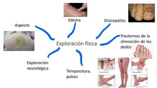 Exploración física
Aspecto
Edema Onicopatías
Trastornos de la
alineación de los
dedos
Temperatura,
pulsos
Exploración
neurológica
 