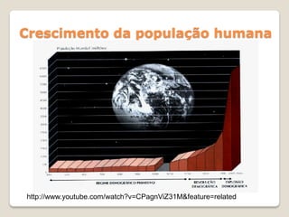 Crescimento da população humana
http://www.youtube.com/watch?v=CPagnViZ31M&feature=related
 