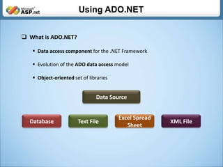 UsingADO.NET ,[object Object]