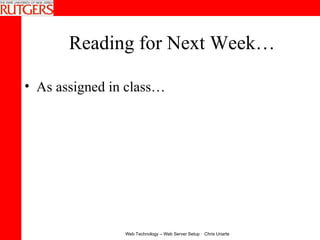 Reading for Next Week… As assigned in class… 