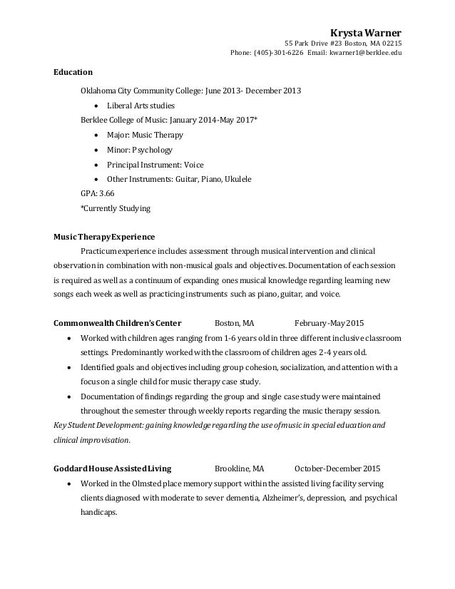 music therapy resume therapist resume