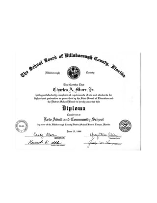 High school Diploma for Charles Murr Jr