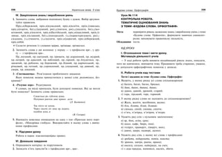 238 Українська мова. 5 клас238 239239Будова слова. Орфографія
IV. Закріплення знань і вироблення умінь
1. Запишіть слова, вибравши відповідну букву з дужок. Вибір аргумен-
туйте правилом.
Пр(е,и)бережний, пр(е,и)кумедний, пр(е,и)клеїти, пр(и,і)звисько,
пр(е,и)горіти, бе(з,с)шумний, ро(з,с)питати, ро(з,с)палити, бе(з,с)ко-
штовний, пр(е,и)хилити, пр(е,и)балтійський, пр(е,и)щасливий, пр(и,і)-
звище, пр(е,и)славний, бе(з,с)посередній, (з,с)характеризувати, ро(з,-
с)садник, (з,с)чинити, (з,с)цілити, пр(е,и)дорогий, пр(е,и)бережний,
пр(е,и)бій.
Скласти речення із словами прірва, прізвище, прізвисько.
2. Запишіть слова у дві колонки: у першу — з префіксом пре-, у дру-
гу — з префіксом при-.
Пр..поганий, пр..нагідний, пр..тримати, пр..кордонний, пр..мудрий,
пр..хитрий, пр..красний, пр..вабливий, пр..гарний, пр..блудитися, пр..
завзятий, пр..роблено, пр..бережний, пр..бідний, пр..карпатський, пр..
річковий, пр..четний, пр..соромлений, пр..спущений, пр..дивний, пр..
смерк, пр..пишний.
3. «Спотиканочка». Розв’язання проблемного завдання.
Яких помилок можна припуститися у записі слів: розхотілося, без-
кровний?
4. «Розумне перо». Редагування.
У словах, на місці пропусків, були допущені помилки. Які це могли
бути помилки? Запишіть слова правильно.
Сахається ро..гублена душа,
Почувши раптом дикі крики ..астя
(Л. Костенко)
Так ніхто не кохав,
Через тисячі літ лиш пр..ходить
подібне коха..я
(В. Сосюра)
5. Напишіть невелике оповідання на одну з тем «Пригоди мого порт-
феля», «Мандрівка глобуса». Використайте в ньому слова з вивче-
ними префіксами.
V. Підсумки уроку
Робота в парах: взаємоперевірка правил.
VI. Домашнє завдання
1. Опрацювати матеріал за підручником.
2. Записати п’ять прислів’їв з префіксами пре-, при-.
Урок № 114
КОНТРОЛЬНА РОБОТА.
ТЕМАТИЧНЕ ОЦІНЮВАННЯ ЗНАНЬ
З ТЕМИ «БУДОВА СЛОВА. ОРФОГРАФІЯ»
Мета: перевірити рівень засвоєння знань і вироблення умінь з теми
«Будова слова. Орфоепія», формувати навички самоконт-
ролю; виховувати правописну пильність.
Обладнання: тести.
ХІД УРОКУ
І. Оголошення теми і мети уроку.
Мотивація діяльності учнів
— У ході роботи треба виявити якнайвищий рівень знань, показати,
чого ви навчилися, вивчаючи тему. Працювати треба старанно, уважно,
не допускати орфографічних помилок у записах.
ІІ. Робота учнів над тестами
Тести і завдання до теми «Будова слова. Орфографія»
1. Вкажіть, у якому рядку усі слова спільнокореневі:
а) багато, багач, багно, бридко;
б) диво, дивно, дивина, дивак;
в) давно, давній, древній, старий;
г) гора, гірський, горе, горяний.
2. У якому рядку слово не належить до спільнокореневих?
а) Жаль, жаліти, жалібниця, жалко;
б) біль, білити, білий, білявий;
в) синька, синій, синява, синіти;
г) п’ять, п’ятірка, п’ятірня, п’ятеро.
3. Укажіть ряд слів з нульовим закінченням:
а) яр, день, осінь, крок;
б) шосе, кафе, бюро, поні;
в) голіруч, праворуч, ліворуч, вниз;
г) давно, щиро, надворі, далеко.
4. Укажіть ряд слів, у якому всі слова з префіксами:
а) зробити, подарувати, потім, помста;
б) зрання, завтра, раніш, вранці;
в) насилу, сильно, найкраще, на сміх;
г) з діда-прадіда, мимоволі, насміх, збити.
 