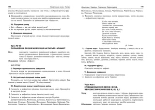 138 Українська мова. 5 клас138 139139Фонетика. Графіка. Орфоепія. Орфографія
лексику. Виклад плавний, вживання слів точне, у побудові речень труд-
нощів не відчувається.
4. Попрацюйте в мікрогрупах: підготуйте висловлювання на тему «Го-
ловні члени речення»; по черзі усно зробіть повідомлення і дайте від-
гук на нього. Працюйте за принципом гри «Карусель».
IV. Підсумки уроку
Які з «Вимог…» ви уже добре запам’ятали?
Як не втратити друзів, даючи оцінку їх висловлюванням?
V. Домашнє завдання
Підготувати зв’язний виступ з теми «Голосні і приголосні звуки укра-
їнської мови».
Урок № 60
ПОЗНАЧЕННЯ ЗВУКІВ МОВЛЕННЯ НА ПИСЬМІ. АЛФАВІТ
Мета: повторити і закріпити український алфавіт, виробляти на-
вички розмежування фонетичних і граматичних понять:
«звук» і «буква»; розвивати мовний слух і пам’ять; вихову-
вати спостережливість.
Обладнання: таблиця «Алфавіт»
ХІД УРОКУ
І. Перевірка домашнього завдання
Скласти відгук на висловлювання однокласників з теми «Голосні
і приголосні звуки української мови»
ІІ. Актуалізація опорних знань учнів
Розкажіть, для чого і де вживається алфавіт. Прочитайте алфавіт. Яка
різниця у вимові звука і букви? (За підручником.)
ІІІ. Закріплення знань і вироблення умінь
1. Запишіть за алфавітом прізвища хлопчиків свого класу. Враховуйте
й наступні букви.
2. Запишіть за алфавітом імена дівчаток свого класу.
3. Запишіть за алфавітом назви обласних центрів України.
Дніпропетровська, Волинська, Донецька, Херсонська, Кіровоградська,
Запорізька, Сумська, Луганська, Вінницька, Харківська, Київська, Тер-
нопільська, Львівська, Миколаївська, Житомирська, Івано-Франківська,
Полтавська, Хмельницька, Луцька, Чернівецька, Чернігівська, Черкась-
ка, Одеська, Рівненська.
4. Випишіть спочатку іменники, потім прикметники, потім дієслова
в алфавітному порядку.
Стоїть гора високая,
Попід горою гай.
Зелений гай, густесенький,
Неначе справді рай!
Під гаєм в’ється річенька,
Як скло, вона блищить;
Долиною зеленою
Кудись вона біжить
Край берега у затишку
Прив’язані човни.
А три верби схилилися,
Мов журяться вони.
(Л. Глібов)
5. «Розумне перо». Редагування. Знайдіть помилку у записі слів за ал-
фавітом, виправлене запишіть.
Багатий, бій, бджола, боягуз, боротьба, вата, весна, воля, гора, ги-
ря, гладкий, життя, жолудь, заздрість, качати, кишеня, кінчик, лампа,
леміш, лимон, масло, мірошник, мир, образ, обличчя, пісний, соняш-
ник, розклад, тривога, рушник, узвишшя, чорний, шепіт, щастя, ягода,
юрта, фабрика.
IV. Підсумки уроку
Розкажіть напам’ять алфавіт
V. Домашнє завдання
1. Опрацювати теоретичний матеріал підручника.
2. Записати за алфавітом міста України.
Урок № 61
СПІВВІДНОШЕННЯ ЗВУКІВ І БУКВ.
ЗВУКОВЕ ЗНАЧЕННЯ БУКВ Я, Ю, Є, Ї
Мета: вчити розрізняти поняття «звук» і «буква», формувати прак-
тичні навички розмежування звуків і букв, забезпечити тре-
нування мовних органів системою вправ, розвивати інте-
лектуальні здібності аналізувати, зіставляти, порівнювати;
виховувати увагу до виразових засобів мовлення.
Обладнання: таблиця «Звукове значення букв».
 