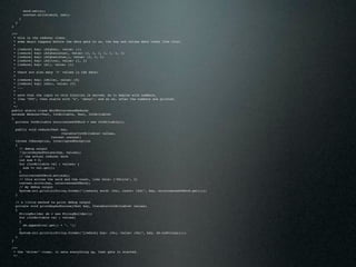 word.set(s);
            context.write(word, one);
        }
    }
}

/**
  * this is the reducer class.
  * some magic happens before the data gets to us. the key and values data looks like this:
  *
  * [reduce] key: (Afghan), value: (1)
  * [reduce] key: (Afghanistan), value: (1, 1, 1, 1, 1, 1, 1)
  * [reduce] key: (Afghanistan,), value: (1, 1, 1)
  * [reduce] key: (Africa), value: (1, 1)
  * [reduce] key: (Al), value: (1)
  *
  * there are also many '0' values in the data:
  *
  * [reduce] key: (while), value: (0)
  * [reduce] key: (who), value: (0)
  * ...
  *
  * note that the input to this function is sorted, so it begins with numbers,
  * like "000", then starts with "a", "about", and so on, after the numbers are printed.
  *
  */
public static class WordOccurrenceReducer
extends Reducer<Text, IntWritable, Text, IntWritable>
{
    private IntWritable occurrencesOfWord = new IntWritable();

    public void reduce(Text key,
    ! !                     Iterable<IntWritable> values,
                       Context context)
    throws IOException, InterruptedException
    {
      // debug output
      //printKeyAndValues(key, values);
      // the actual reducer work
      int sum = 0;
      for (IntWritable val : values) {
        sum += val.get();
      }
      occurrencesOfWord.set(sum);
      // this writes the word and the count, like this: ("Africa", 2)
      context.write(key, occurrencesOfWord);
      // my debug output
      System.err.println(String.format("[reduce] word: (%s), count: (%d)", key, occurrencesOfWord.get()));
    }

    // a little method to print debug output
    private void printKeyAndValues(Text key, Iterable<IntWritable> values)
    {
      StringBuilder sb = new StringBuilder();
      for (IntWritable val : values)
      {
        sb.append(val.get() + ", ");
      }
      System.err.println(String.format("[reduce] key: (%s), value: (%s)", key, sb.toString()));
    }
}

/**
 * the "driver" class. it sets everything up, then gets it started.
 */
 