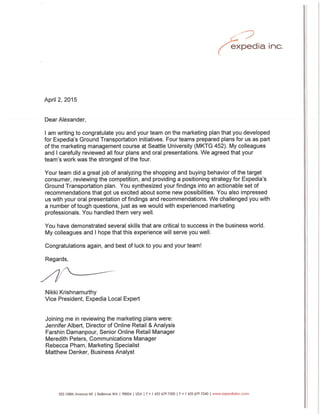 Expedia Letter of Recognition