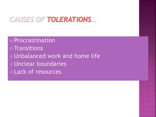  Procrastination
 Transitions
 Unbalanced work and home life
 Unclear boundaries
 Lack of resources
 