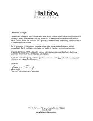 Letter of recommendation Kasee Singh- Halifax