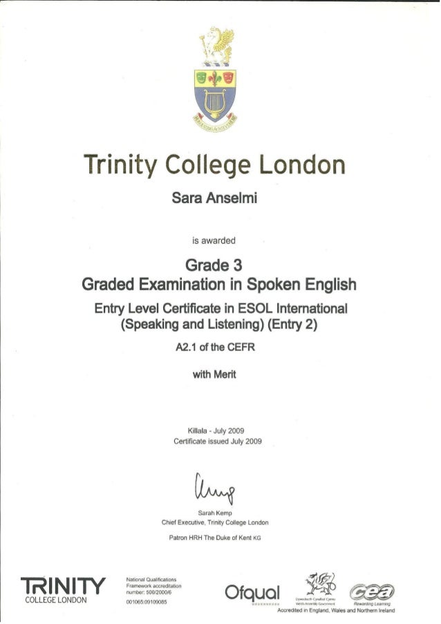 CERTIFICATION TRINITY EXAM Level 3