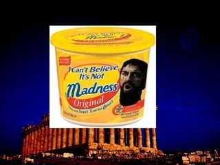 The initial set up of the forces.  Note that the Persians have their backs to the water and that the Athenians have stronger flanks and a weaker center. 