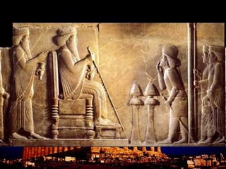 On their way down to Attica, the Persian army went by land while being shadowed by the navy for support. The Greeks needed some time to organize their forces, so a stand was made at the pass at Thermopylae. 