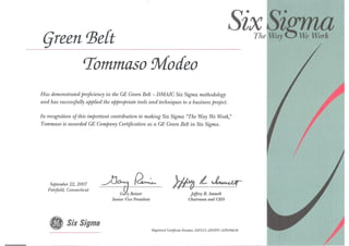 SIX SIGMA GREEN BELT Certification