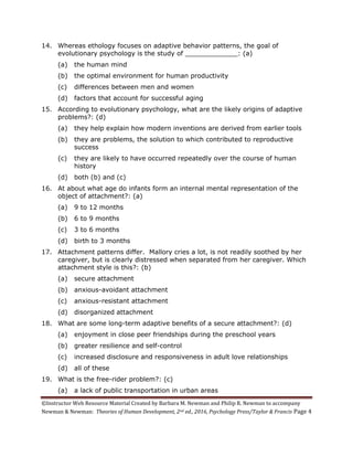 Theories of Human Development 2nd Newman Test Bank | PDF