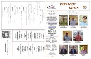 DEERFOOT
NOTES
Let
us
know
you
are
watching
Point
your
smart
phone
camera
at
the
QR
code
or
visit
deerfootcoc.com/hello
May 21, 2023
WELCOME TO THE
DEERFOOT
CONGREGATION
We want to extend a warm welcome
to any guests that have come our
way today. We hope that you are
spiritually uplifted as you participate
in worship today. If you have any
thoughts or questions about any part
of our services, feel free to contact
the elders at:
elders@deerfootcoc.com
CHURCH INFORMATION
5348 Old Springville Road
Pinson, AL 35126
205-833-1400
www.deerfootcoc.com
office@deerfootcoc.com
SERVICE TIMES
Sundays:
Worship 8:15 AM
Bible Class 9:30 AM
Worship 10:30 AM
Sunday Evening 5:00 PM
Wednesdays:
6:30 PM
SHEPHERDS
Michael Dykes Stan Mann
John Gallagher Skip McCurry
Rick Glass Darnell Self
Sol Godwin Phillip VanHorn
Merrill Mann Steve Wilkerson
DEACONS
Ryan Cobb Steve Maynard
Gary Cosby Mike McGill
David Gilmore Mike Neal
Bobby Gunn Steve Putnam
Craig Huffstutler Ken Shepherd
Johnathan Johnson Chuck Spitzley
Chad Key Yoshio Sugita
Terry Malone Randy Wilson
MINISTERS
Richard Harp
Jeffrey Howell
Johnathan Johnson
JCA CAMPUS MINISTER
Alex Coggins
10:30
AM
Service
Welcome
Song
Leading
Brandon
Madaris
Opening
Prayer
Jim
Timmerman
Scripture
Reading
Rhett
Howell
Sermon
Lord’s
Supper
/
Contribution
Frank
Montgomery
Closing
Prayer
Elder
————————————————————
5
PM
Service
Song
Leading
Mike
Cagle
Opening
Prayer
Milton
Chandler
Lord’s
Supper/
Contribution
Steve
Maynard
Closing
Prayer
Elder
8:15
AM
Service
Welcome
Song
Leading
Randy
Wilson
Opening
Prayer
David
Gilmore
Scripture
Reading
Kyle
Windham
Sermon
Lord’s
Supper/
Contribution
Paul
Windham
Closing
Prayer
Elder
Baptismal
Garments
for
May
Dawn
Couch
Bus
Drivers
May
28–
Mark
Adkinson
June
4–
James
Morris
Deacons
of
the
Month
Randy
Wilson
Ryan
Cobb
Gary
Cosby
Bless
Others
Scripture:
1
Corinthians
12:26–27
B_______________:
To
S_________
S____________
To
A___________,
S________
Well
O___,
P___________,
E___________
Romans
___:___-___
B_________
T__________
W_______:
1.
P____________
Y_____
Bless:
To
A______
for
B____________
of
S__________
F________,
E__________
Of
C_________
a.
D_______
G_______
G____________
P_________
Romans
___:___
Matthew
5___:___-___
b.
B_________
and
D___
N_____
C__________
T__________.
James
___:___-___
Luke
___:___-___
2.
A______
B_______________
a.
R____________
with
T__________
W____
R___________
Philippians
___:___-___
3.
B__________
T____________
Who
are
C__________
a.
W__________
W__________
those
W_______
W___________
Job
___:___-___
Romans
___:___-___
1
Corinthians
___:___-___
Ryan Cobb Gary Cosby David Gilmore
Worship Assignments Belize Campaigns Young Professionals
Meet the Deacons
For the next two weeks, we will be introducing you to our current Deacons
and sharing their areas of work.
Bobby Gunn Craig Huffstutler
Fellowships and Safety Kitchen Maintenance
Johnathan Johnson Chad Key Terry Malone
Youth Education and VBS Building
 