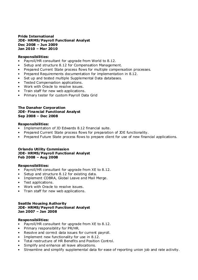 Functional resume payroll