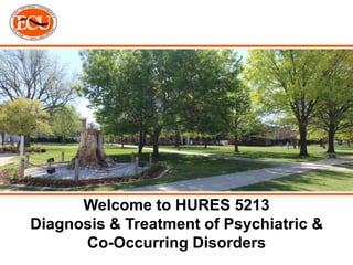 Welcome to HURES 5213
Diagnosis & Treatment of Psychiatric &
Co-Occurring Disorders
 