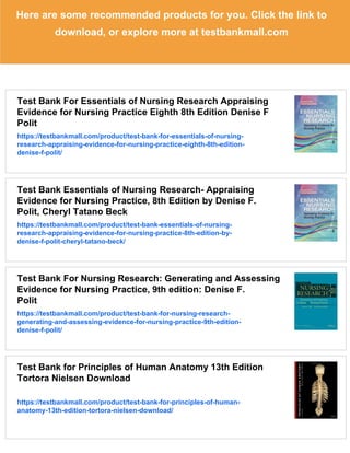 Test bank Essentials of Nursing Research Appraising Evidence for ...
