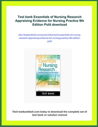 Test bank Essentials of Nursing Research Appraising Evidence for ...