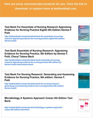 Test bank Essentials of Nursing Research Appraising Evidence for ...