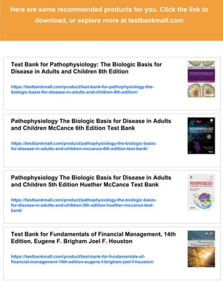 Test Bank Pathophysiology The Biologic Basis for Disease 8th Edition | PDF