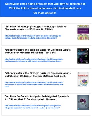 Test Bank Pathophysiology The Biologic Basis for Disease 8th Edition | PDF