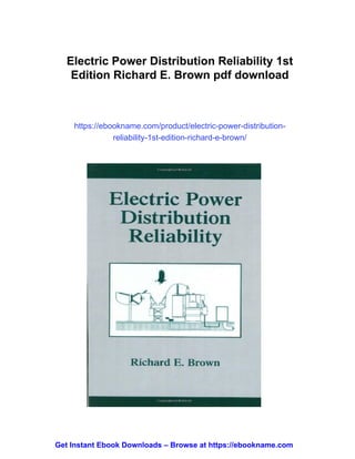 Electric Power Distribution Reliability 1st Edition Richard E