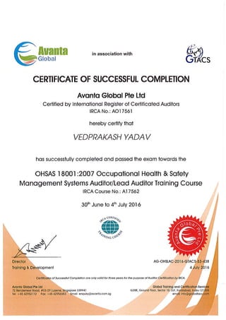 OHSAS 18001  LA certificates