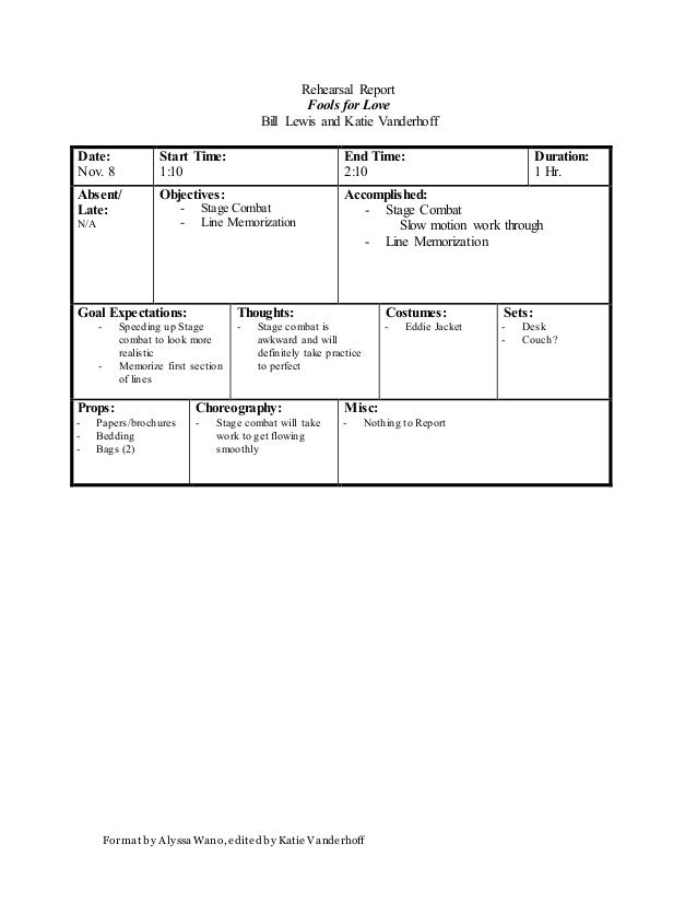 rehearsal report template rehearsal report template