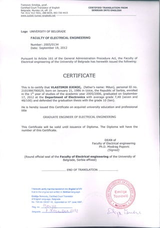 Transcript of academic records and certificate