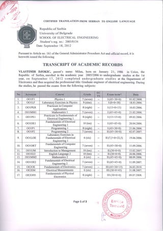 Transcript of academic records and certificate