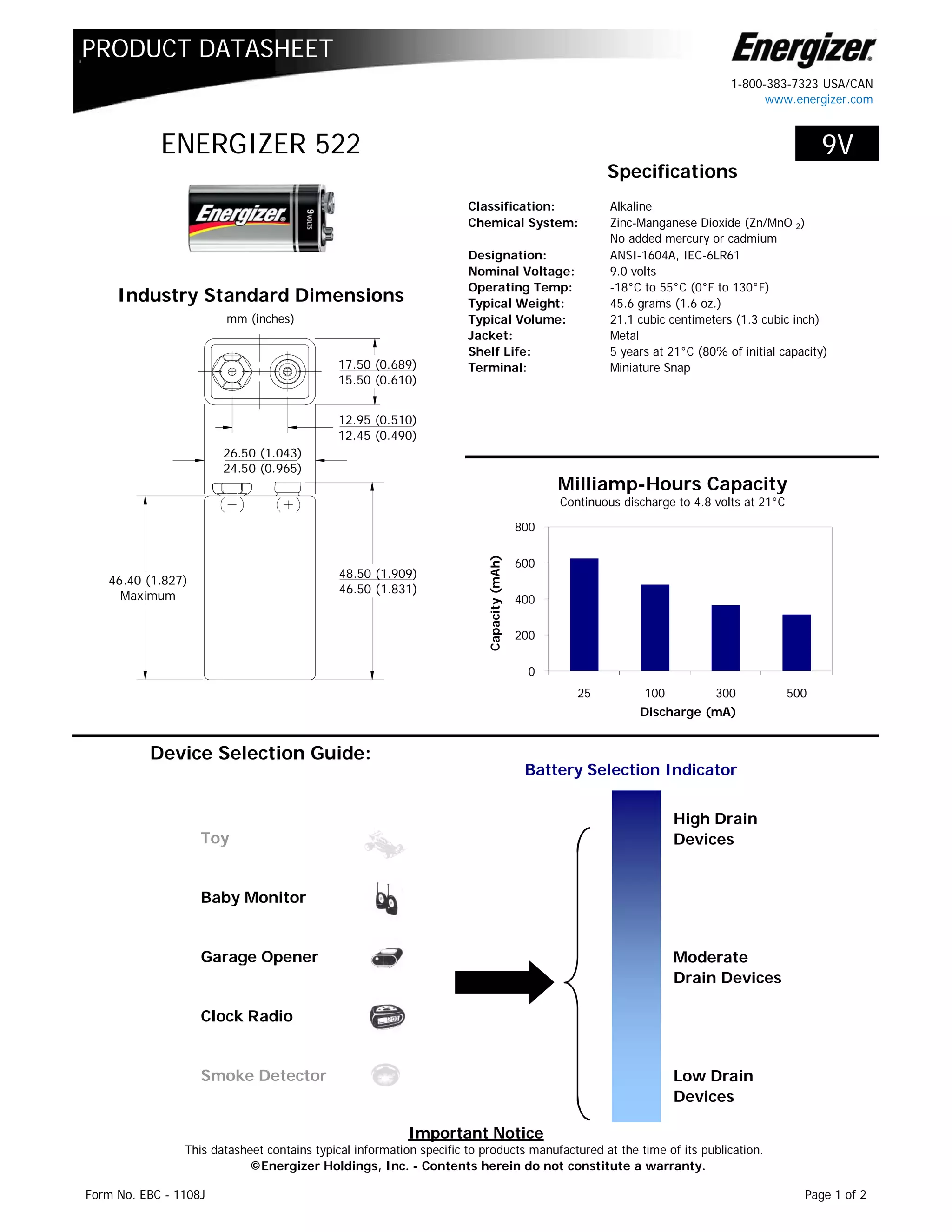 Energizer Electronic Rma Form.pdf Product Datasheet - Energizer 522 | PDF