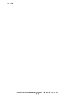 Error Codes




              Guardian Programming Reference Summary for pTAL and TAL —522631-001
                                             15 -22
 
