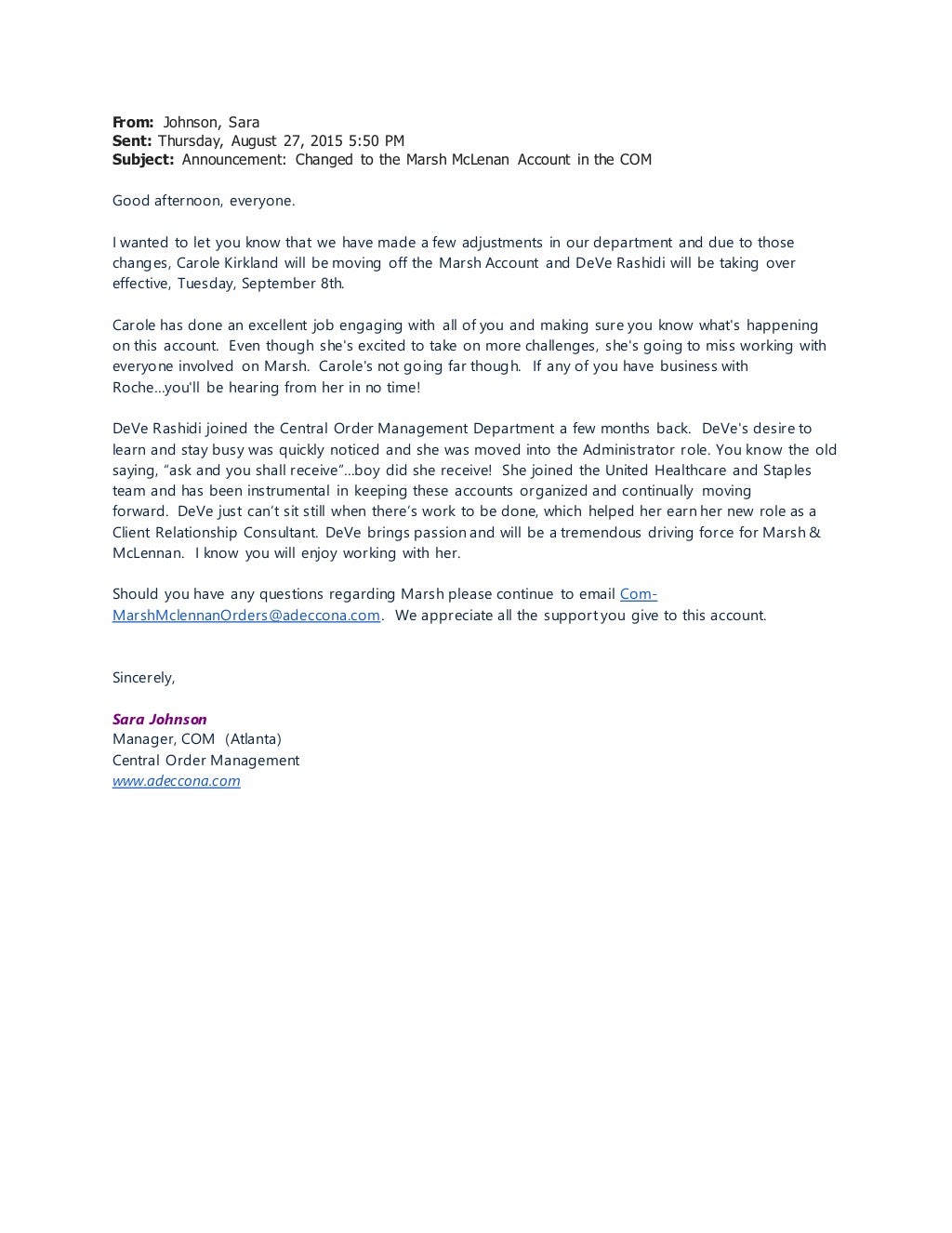 Blurb To National Account Manager National Account Team Of Operation